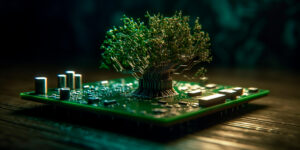 Tree growing on the converging point of computer circuit board