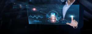 Chatbots: AI technology, conversational interfaces, natural language processing, user engagement, service efficiency Businessman analyzing chatbots progress chart on digital interface