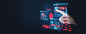 Digital security concept with warning notifications on virtual screens