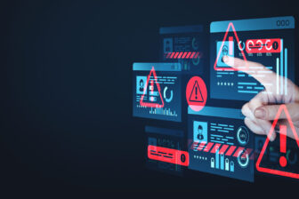 Digital security concept with warning notifications on virtual screens